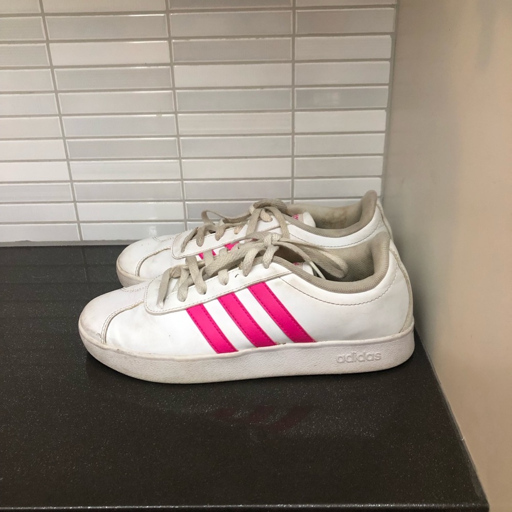 adidas kid’s pink stripe sneakers